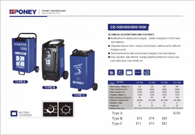 CD-500 배터리 충전기 AC 자동차 기동 장치 PONEY